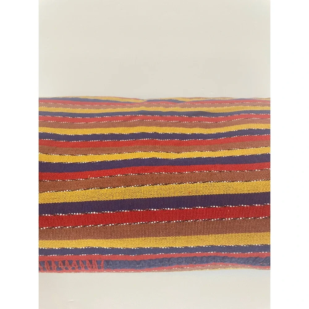 Vintage Handwoven Striped Textile Throw Blanket Fringe Multi-Color 77x52